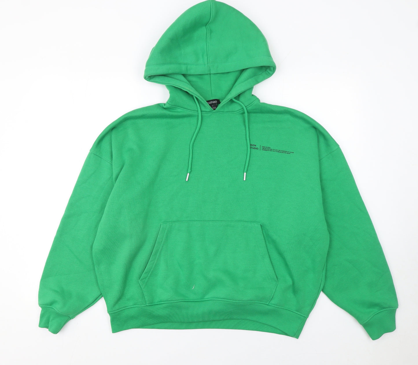 Boohoo Women's Green Small Pullover Hoodie – Casual Relaxed Fit Sweatshirt