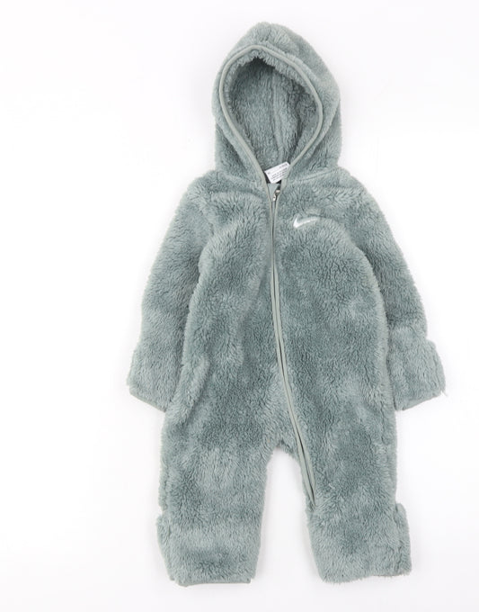 Nike Unisex Baby Green Fleece Hooded Babygrow 3-6 Months Zip All-in-One
