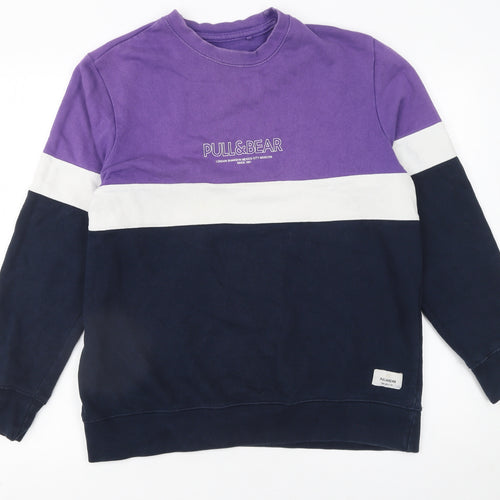 PULL&BEAR Men's Purple Blue Colour Block Sweatshirt Size S Regular Fit
