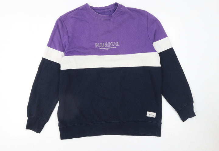 PULL&BEAR Men's Purple Blue Colour Block Sweatshirt Size S Regular Fit