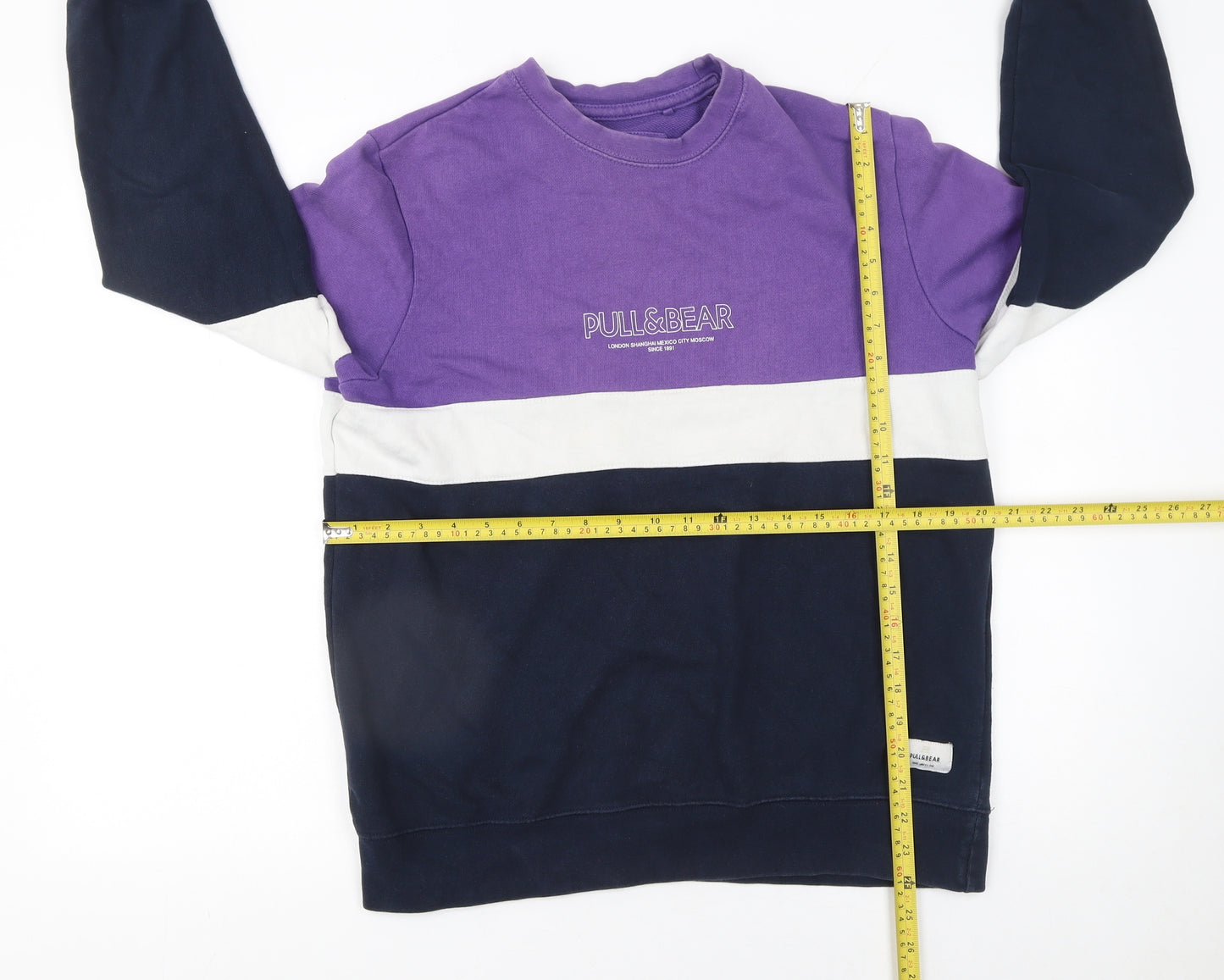 PULL&BEAR Men's Purple Blue Colour Block Sweatshirt Size S Regular Fit