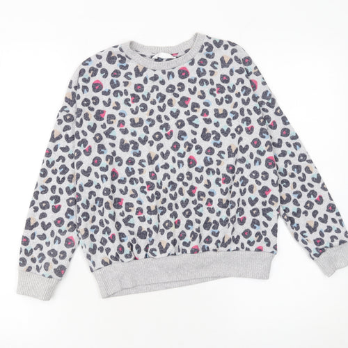 Marks and Spencer Girls Grey Animal Print Pullover Jumper 10-11 Years