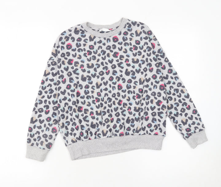 Marks and Spencer Girls Grey Animal Print Pullover Jumper 10-11 Years