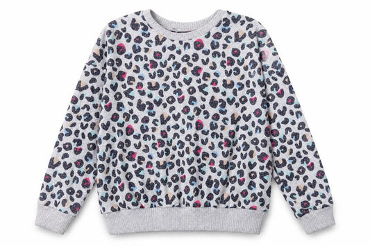 Front view of Marks & Spencer girls’ grey animal print jumper 10-11 years