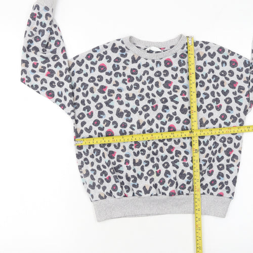 Marks and Spencer Girls Grey Animal Print Pullover Jumper 10-11 Years