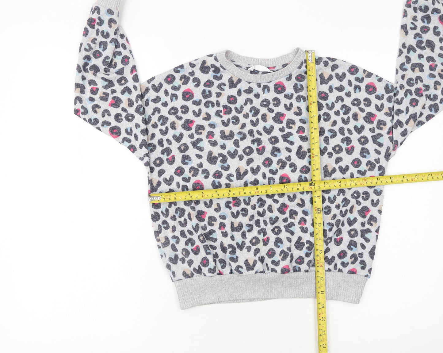 Marks and Spencer Girls Grey Animal Print Pullover Jumper 10-11 Years
