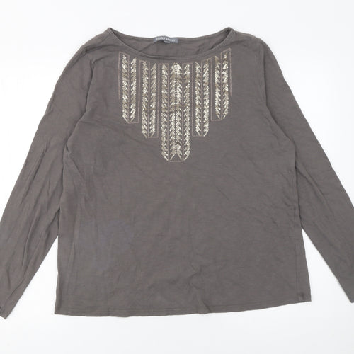 Laura Ashley Women Brown Long Sleeve Sequin Cotton Top UK 18