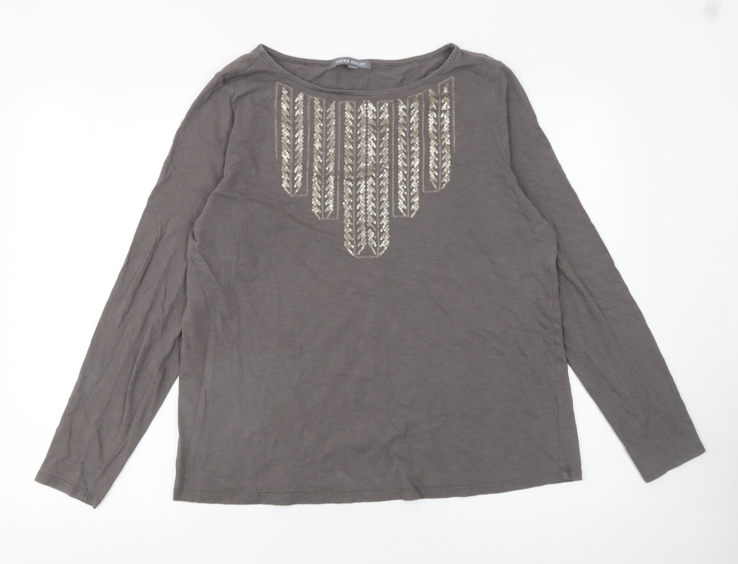 Laura Ashley Women Brown Long Sleeve Sequin Cotton Top UK 18