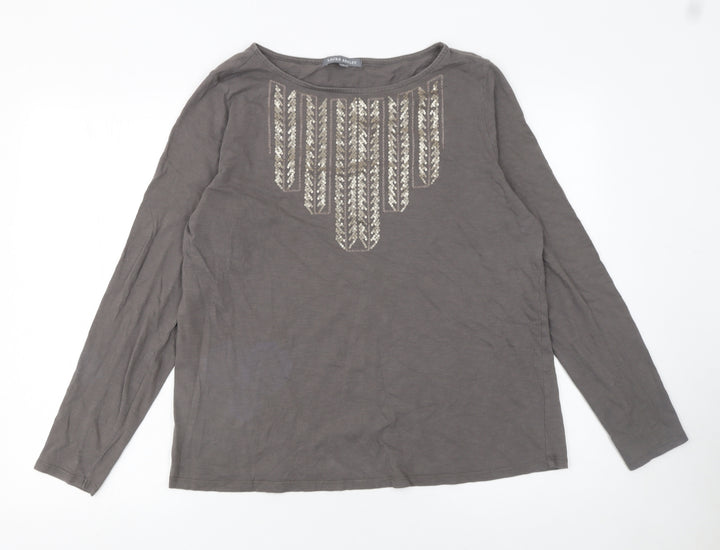 Laura Ashley Women Brown Long Sleeve Sequin Cotton Top UK 18