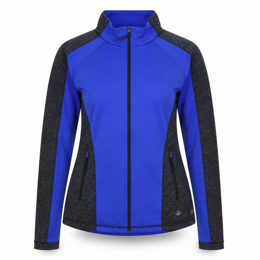 Front view of Dunnes women’s blue slim fit track jacket, size UK 10