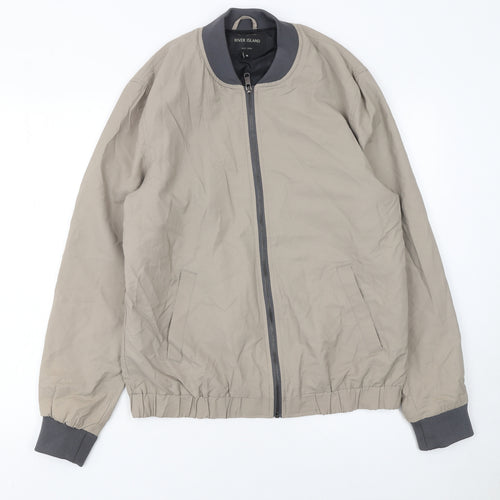 River Island Men's Beige Bomber Jacket M Cotton Nylon Full Zip