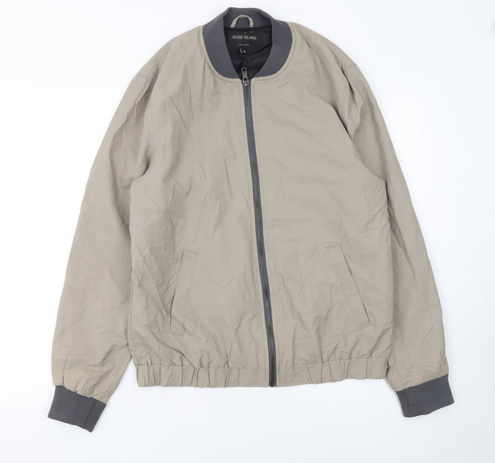 River Island Men's Beige Bomber Jacket M Cotton Nylon Full Zip