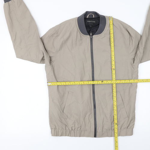 River Island Men's Beige Bomber Jacket M Cotton Nylon Full Zip