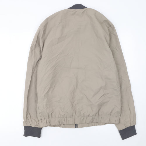 River Island Men's Beige Bomber Jacket M Cotton Nylon Full Zip