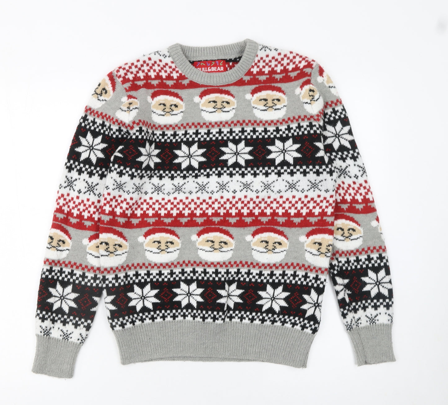 Pull&Bear Men Grey Santa Fair Isle Christmas Jumper Size S