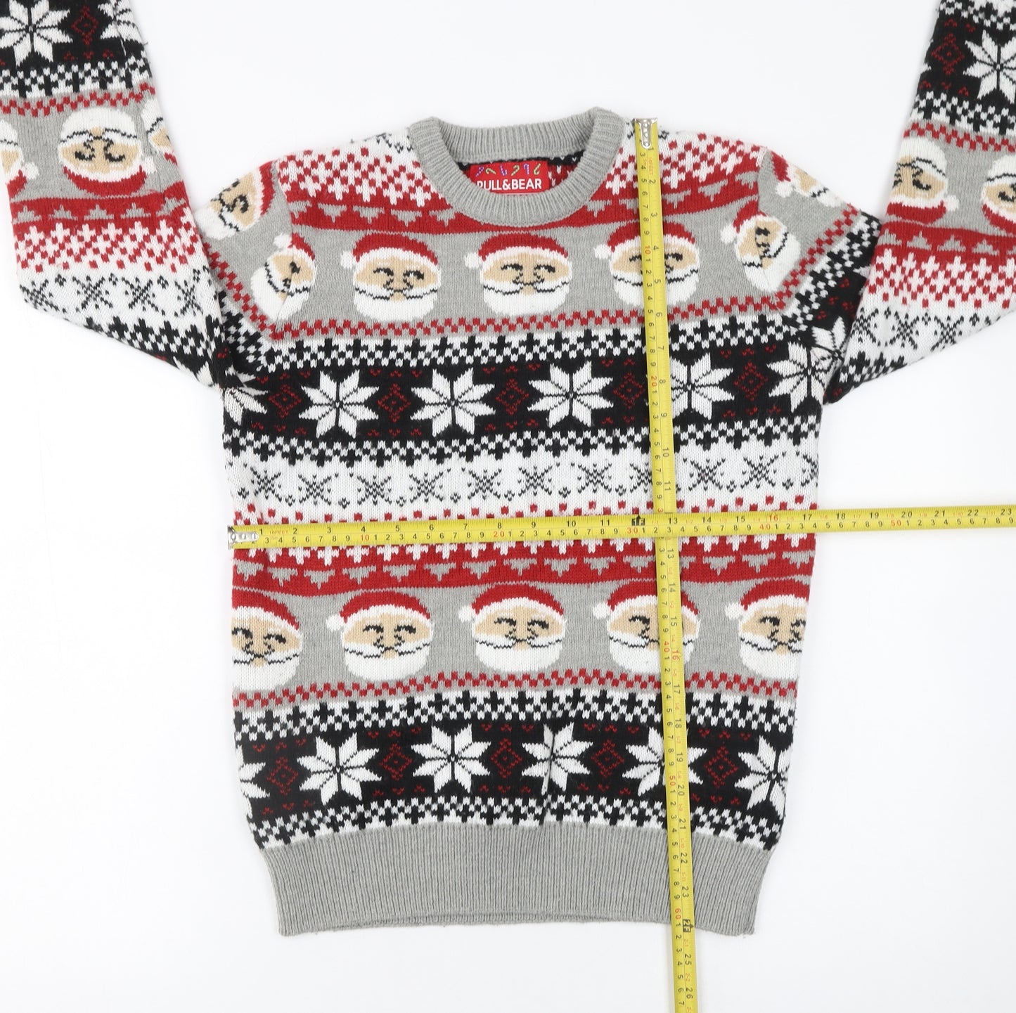 Pull&Bear Men Grey Santa Fair Isle Christmas Jumper Size S