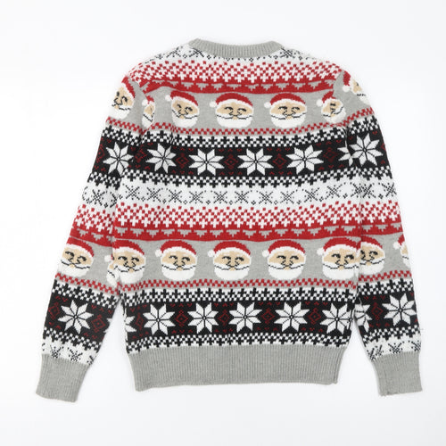 Pull&Bear Men Grey Santa Fair Isle Christmas Jumper Size S