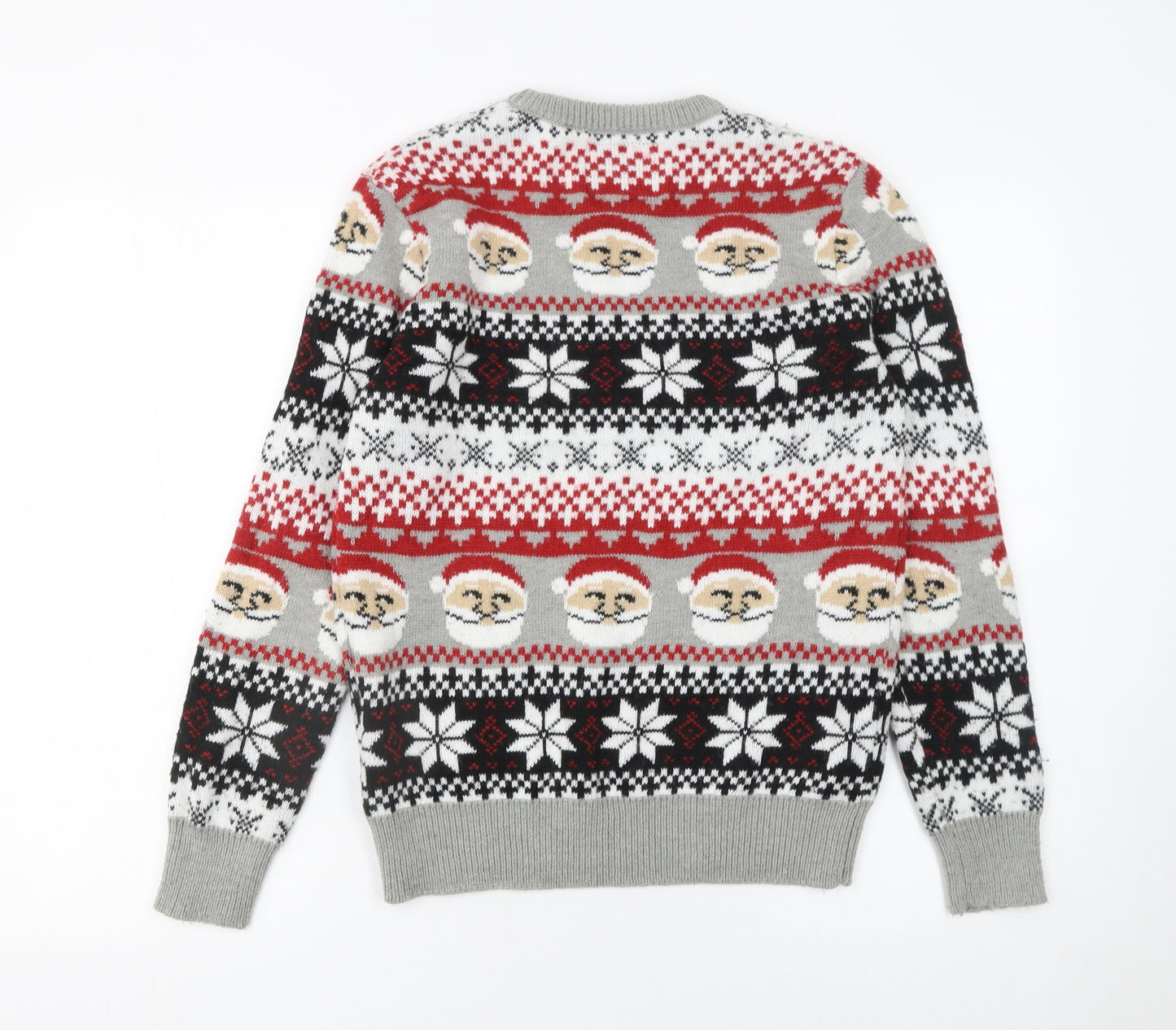 Pull&Bear Men Grey Santa Fair Isle Christmas Jumper Size S