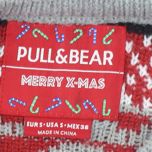 Pull&Bear Men Grey Santa Fair Isle Christmas Jumper Size S