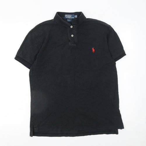 Ralph Lauren Men's Black Slim Fit Cotton Polo Shirt M Very Good