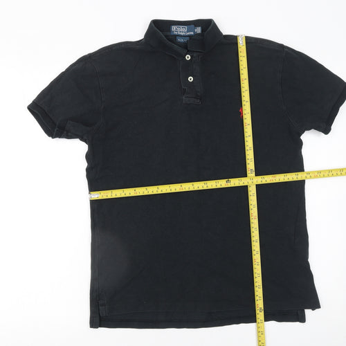 Ralph Lauren Men's Black Slim Fit Cotton Polo Shirt M Very Good