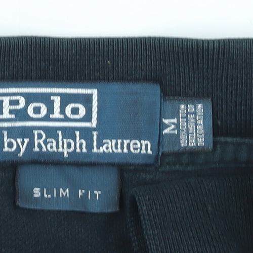 Ralph Lauren Men's Black Slim Fit Cotton Polo Shirt M Very Good