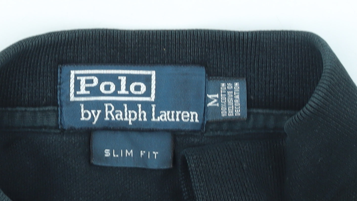 Ralph Lauren Men's Black Slim Fit Cotton Polo Shirt M Very Good