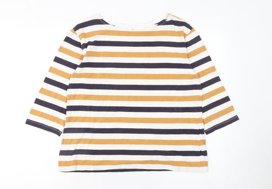 Seasalt Women Multicoloured Striped 3/4 Sleeve Cotton T-Shirt Size 12
