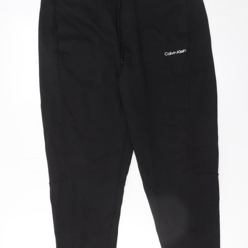 Calvin Klein Men Black Jogger Trousers M Cotton Blend Tapered Fit