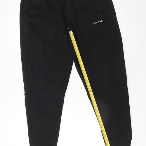 Calvin Klein Men Black Jogger Trousers M Cotton Blend Tapered Fit