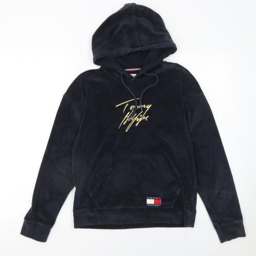 Tommy Hilfiger Womens Navy Blue Velour Hoodie XS Relaxed Fit