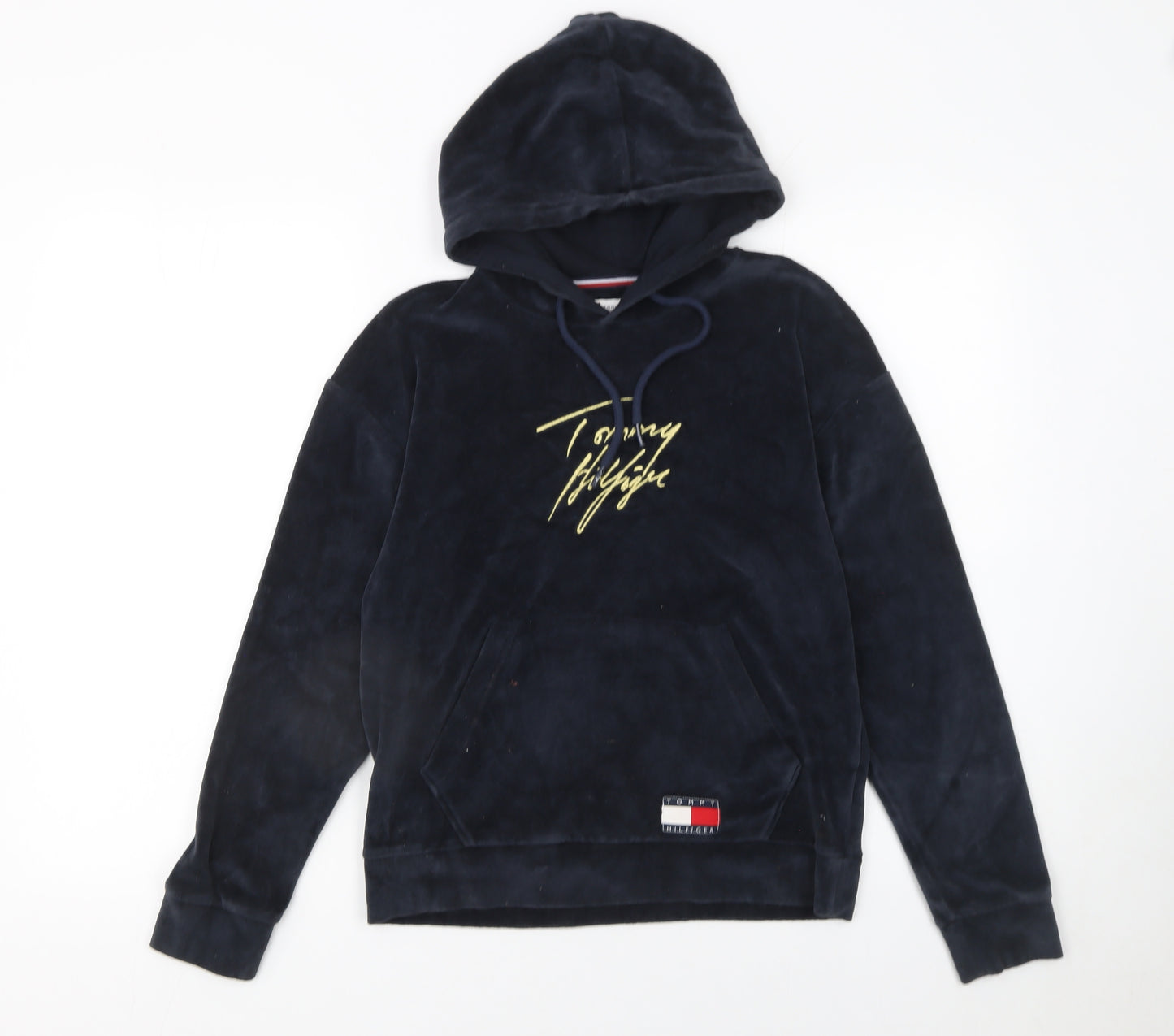 Tommy Hilfiger Womens Navy Blue Velour Hoodie XS Relaxed Fit