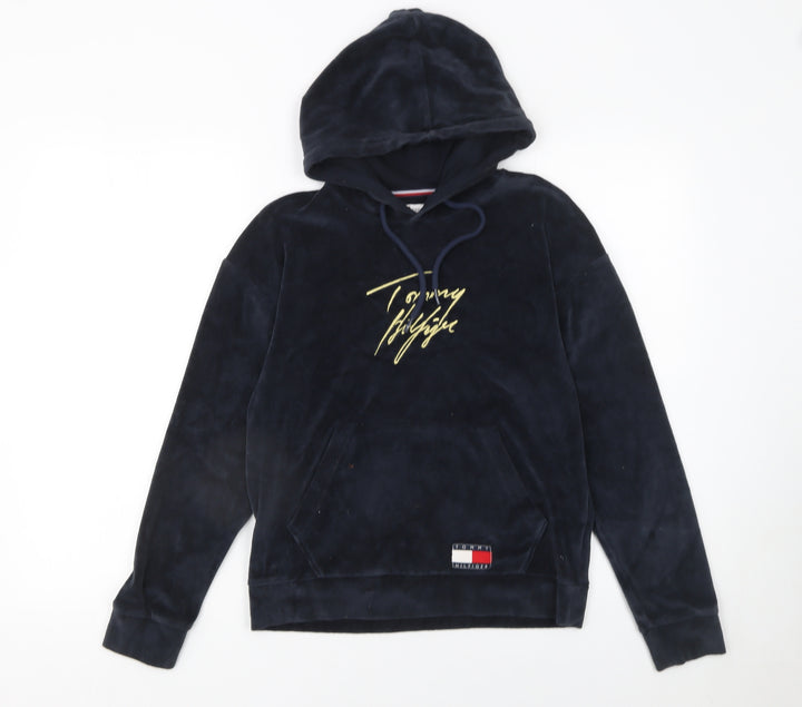 Tommy Hilfiger Womens Navy Blue Velour Hoodie XS Relaxed Fit
