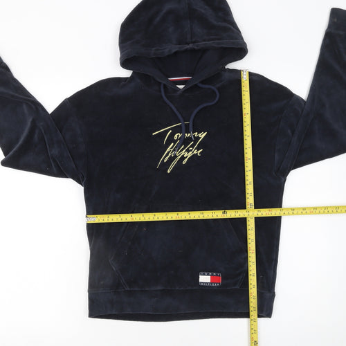 Tommy Hilfiger Womens Navy Blue Velour Hoodie XS Relaxed Fit