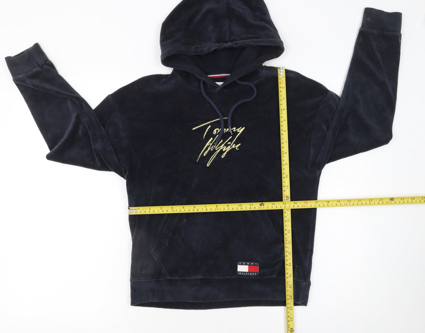 Tommy Hilfiger Womens Navy Blue Velour Hoodie XS Relaxed Fit