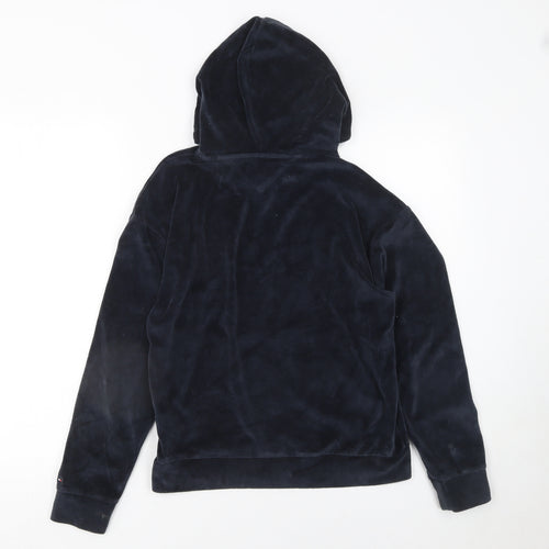 Tommy Hilfiger Womens Navy Blue Velour Hoodie XS Relaxed Fit