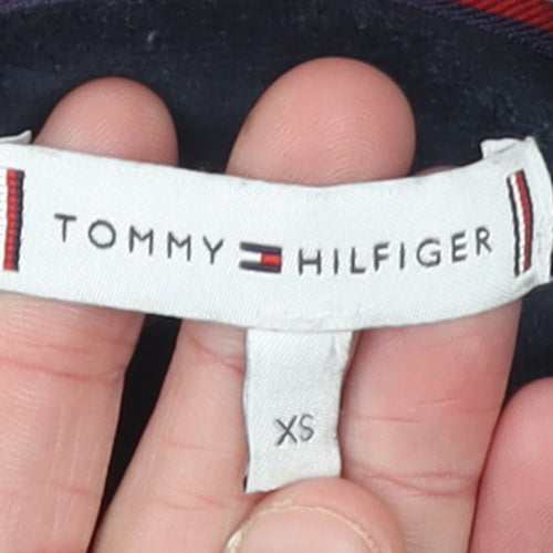 Tommy Hilfiger Womens Navy Blue Velour Hoodie XS Relaxed Fit