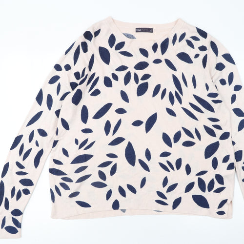 Marks and Spencer Women’s Beige Blue Leaf Knit Jumper Size 16