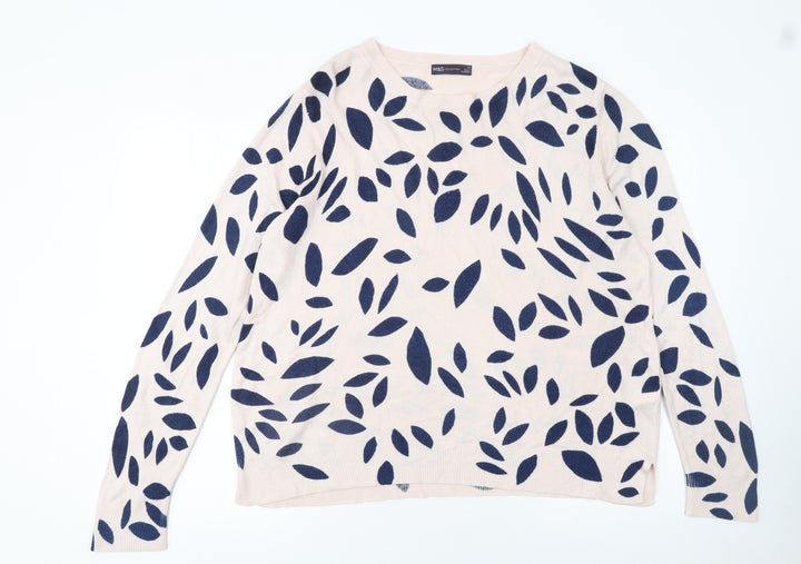 Marks and Spencer Women’s Beige Blue Leaf Knit Jumper Size 16