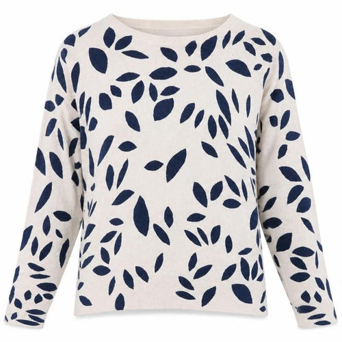 Marks and Spencer Women’s Beige Blue Leaf Knit Jumper Size 16