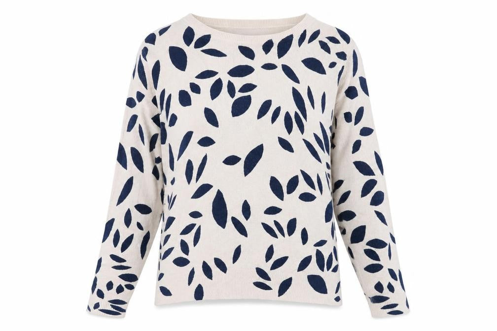 Marks and Spencer Women’s Beige Blue Leaf Knit Jumper Size 16