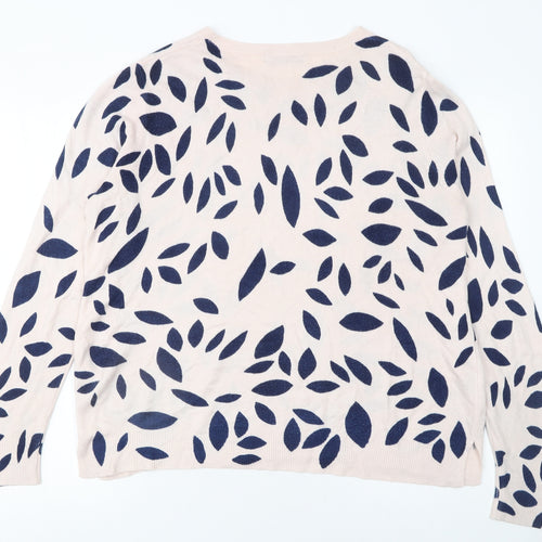 Marks and Spencer Women’s Beige Blue Leaf Knit Jumper Size 16