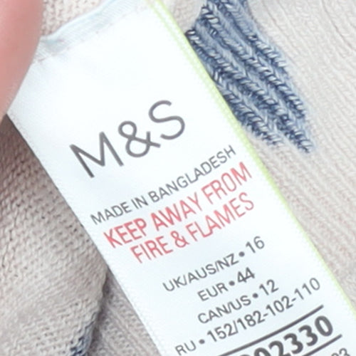 Marks and Spencer Women’s Beige Blue Leaf Knit Jumper Size 16