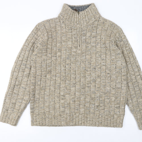 Marks and Spencer Men's Beige Chunky Knit 1/2 Zip Jumper Medium