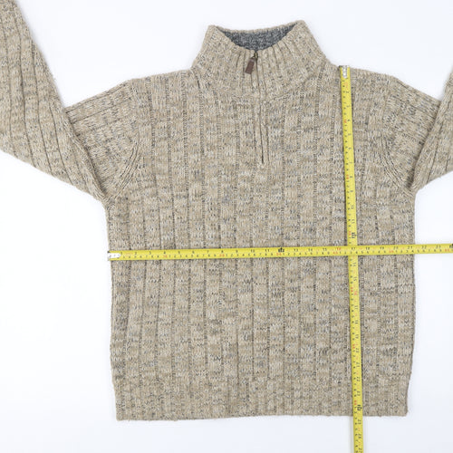 Marks and Spencer Men's Beige Chunky Knit 1/2 Zip Jumper Medium