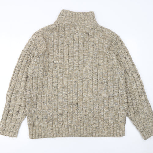 Marks and Spencer Men's Beige Chunky Knit 1/2 Zip Jumper Medium