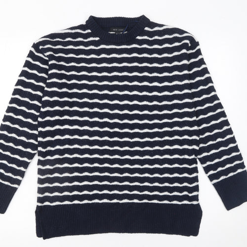 New Look Women's Blue Striped Crew Neck Pullover Jumper Size S