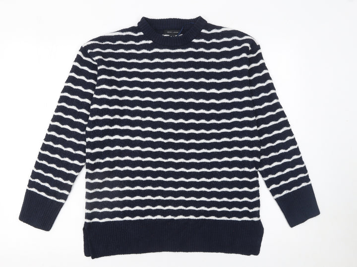 New Look Women's Blue Striped Crew Neck Pullover Jumper Size S