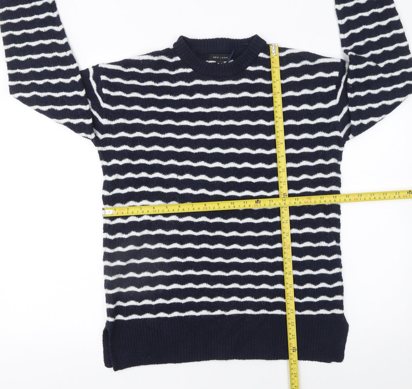 New Look Women's Blue Striped Crew Neck Pullover Jumper Size S