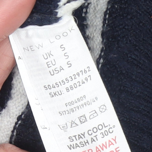 New Look Women's Blue Striped Crew Neck Pullover Jumper Size S
